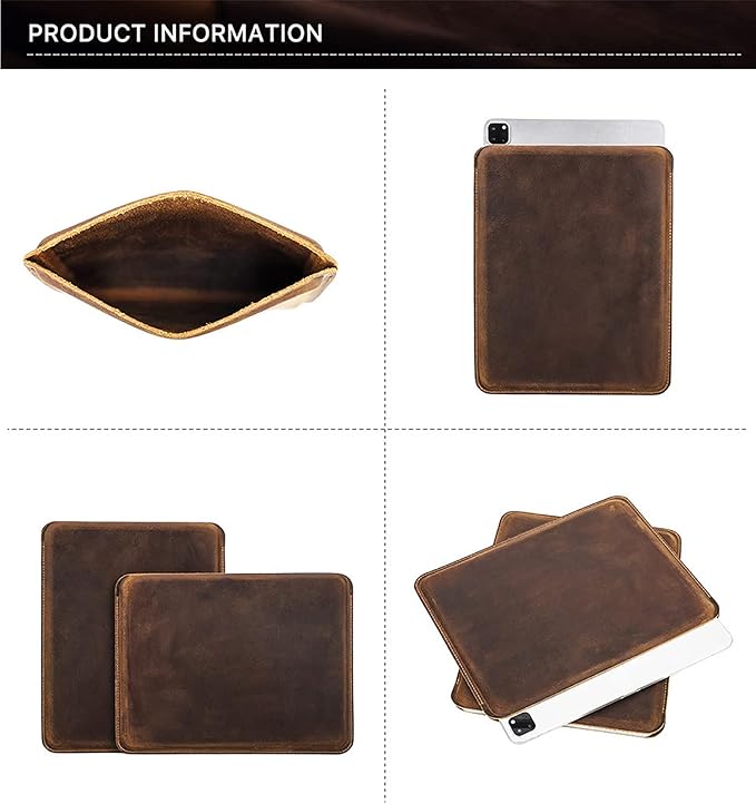 Top Grain Leather 12.9 Tablet Sleeve Slim Protector Vintage Design Fully Handmade Compatible with 12.9 iPad Pro 3/4/5/6 Gen Fits A2233 A2069 A2378 A2379 A2461 A2462 Coffee 12.9 Inch