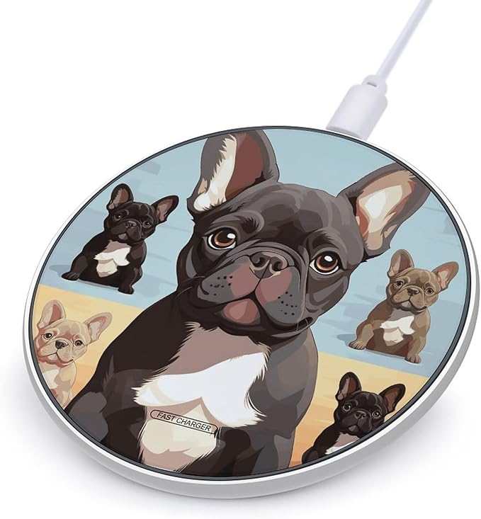 French Bulldog Dog Cute Wireless Charger Fast Wireless Charging Pad with USB Cable 10W Anti-Slip Magnetic Wireless Charger Portable Slim Charger Puck Travel Charging Station
