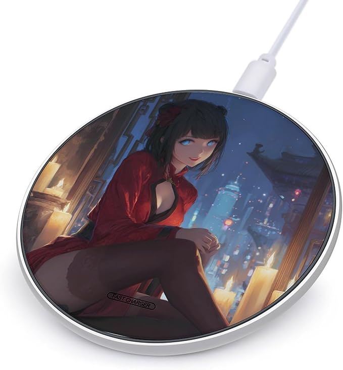 Anime Girls Wearing Black Stockings Fast Portable Charger 10W Funny Graphic Phone Charging Pad with USB Cable