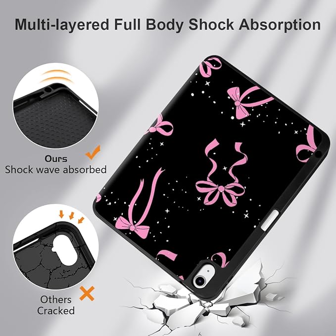 DONGKE for iPad Air 11 Inch Case M4 2026 / M3 2025 / M2 2024 &amp iPad Air 5th 2022 / 4th Gen 2020 10.9 Inch Ultra Thin Soft TPU Back Cover with Pencil Holder Support Auto Wake/Sleep Bows &amp Sta