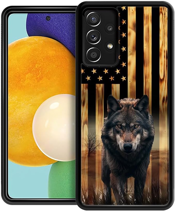 Wolf American Wood Grain Flag