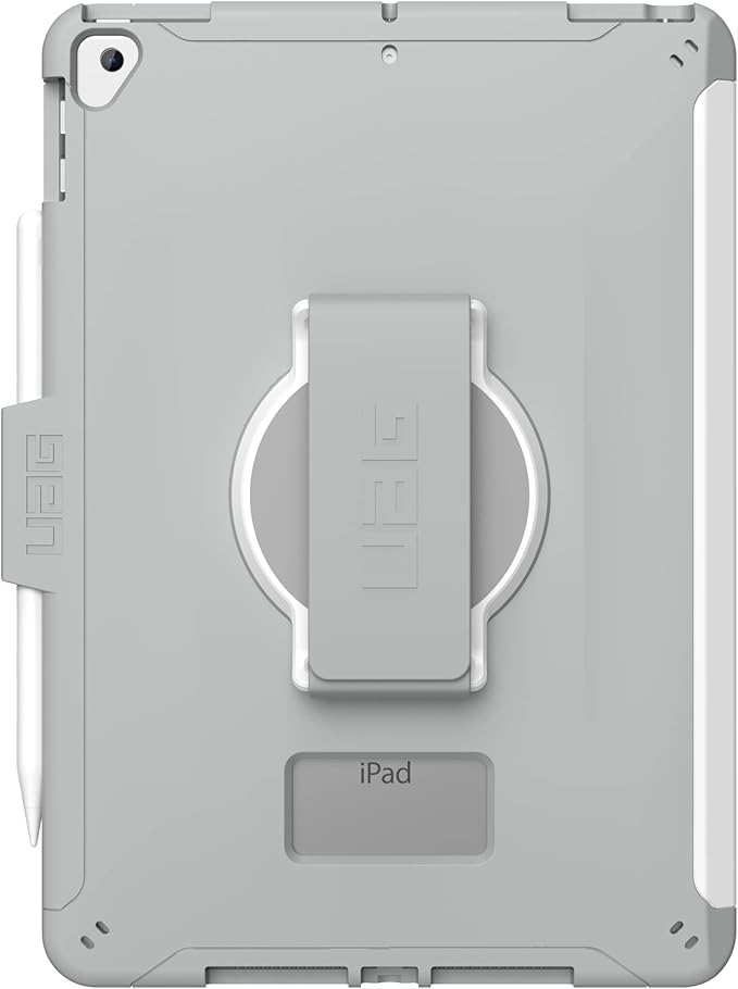 URBAN ARMOR GEAR UAG Designed for iPad 10.2 Case 9th/8th Gen 2020-2021 w/Hand Strap Scout White/Grey Rugged MIL-STD Protective Cover w/Apple Pencil Holder Compatible w/Smart Cover/Keyboard