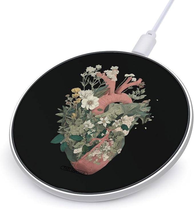 Botanical Heart Fast Portable Charger 10W Funny Graphic Phone Charging Pad with USB Cable