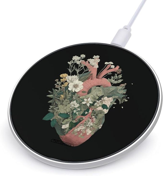 Botanical Heart Fast Portable Charger 10W Funny Graphic Phone Charging Pad with USB Cable