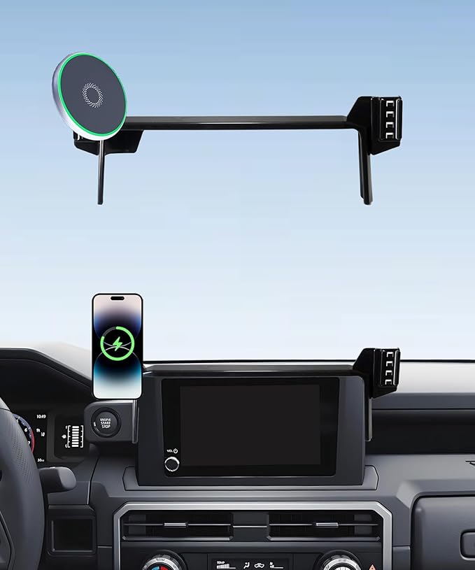 Car Phone Holder for Toyota Tacoma 2024 2025 2026 Accessories 15W MagSafe Fast Wireless Charger Cell Phone Mount Apply to 8 Inch Touch Screen Fixed Clip 360° Rotation