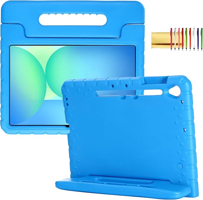 Kids Case for Samsung Galaxy Tab S10 FE Plus 13.1 (2025) Techcircle Handle Stand Light EVA Foam Bumper Protective Rugged Drop Protection Child Proof Cover Blue