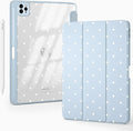 Cute White Polka Dot for iPad Air 11 Inch Case 7th/6th Generation (M3/M2) 2025/2024 with Pencil Holder Auto Sleep/Wake Blue Leather Clear Acrylic Back Cover