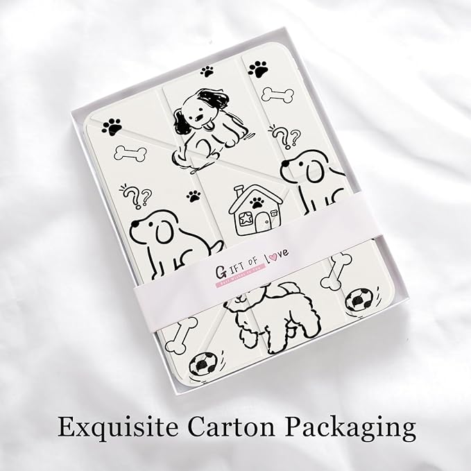 Cute Kawaii Puppy Dog for iPad Pro 11 Inch Case 4th/3rd/2nd Generation 2022/2021/2020 with Pencil Holder Auto Sleep/Wake White Leather Acrylic Back Detachable Cover