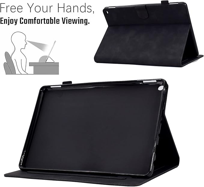 Folio Case for Amazon Kindle Fire HD 8/Fire HD 8 Plus (12th/10th Generation 2024/2022/2020) 8 with Stand/Pencil Holder [Auto Sleep/Wake] Embossed PU Leather Smart Cover Black Butterfly Flower