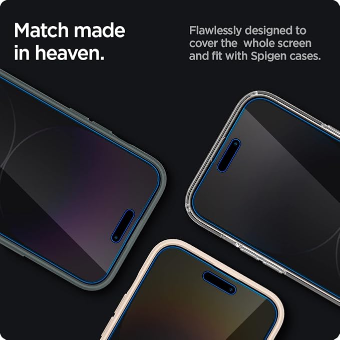 Spigen Tempered Glass Screen Protector [GlasTR EZ FIT - Privacy] Designed for iPhone 14 Pro [Case Friendly] - 2 Pack
