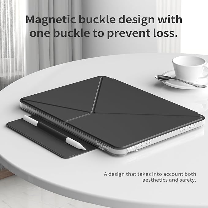 kenke Case for iPad Air 11 Inch M4/M3/M2 (2026/2025/2024) iPad Air 5th/4th Generation 10.9 Inch (2022/2020) with Clasp Slim Multi Angle Stand Cover with Pencil Holder Magnetic Back Black