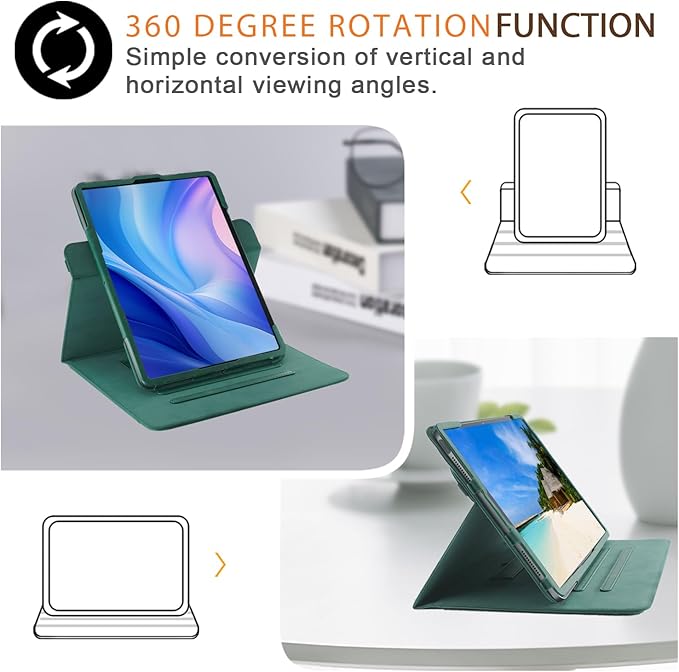 Case Compatible with Apple iPad Air 11-inch(M2) 2024/iPad Air 4/5th 2020/2022 10.9 Tablet PU Leather Business Cover for ipad Air5 /Air4/Pro 360 Rotating Cases Auto Wake/SleepDark Green