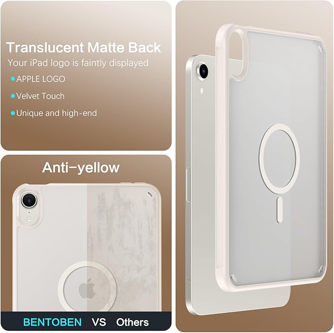 BENTOBEN for iPad Mini7 (A17 Pro) Case iPad mini 7th /6th Generation Magnetic Case (2024/2021) Translucent Matte Back Shock and Drop Protection Cover for iPad mini7/Mini6 8.3 Off-White