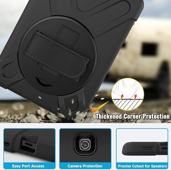 Galaxy Tab S2 9.7 Case - Dropproof Shockproof Heavy Duty Tablet Cover Rotatable Kickstand Handle Stand Hand Strap Shoulder Belt Carrying Case for Samsung SM-T810/T813/T815/T817/T818/T819 9.7 Black