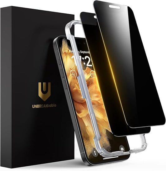 UNBREAKcable Privacy Screen Protector for iPhone 16 Plus Full Coverage Shatterproof Tempered Glass [True 28°Anti Spy] [9H Hardness] [Easy Installation Frame] 2-Pack Private Screen for iPhone 16 Plus