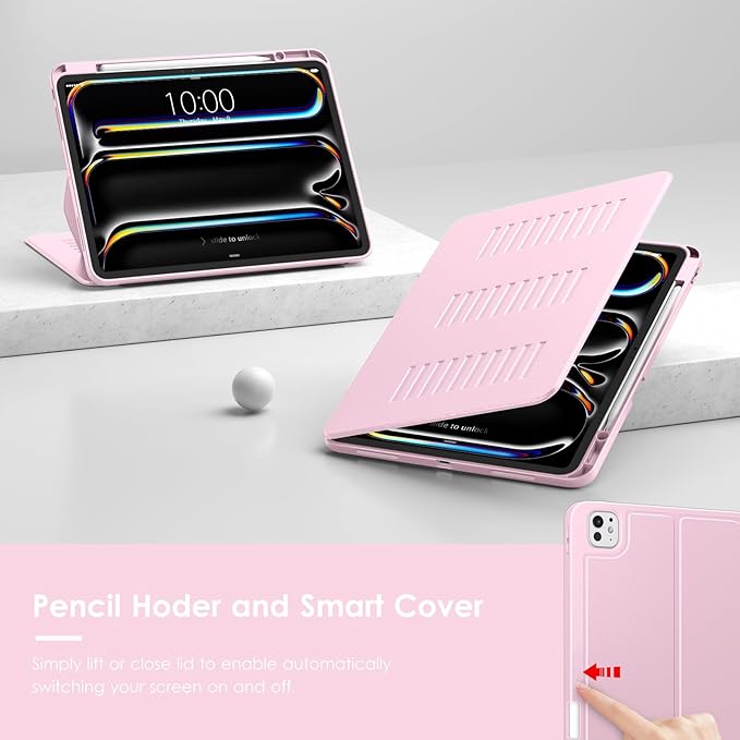 VIKESI Case for iPad iPad Pro 13-inch M5 or M4 Released in 2025 or 2024Multiple Angles Magnetic Stand CoverShockproof Soft BackPencil Holderand Auto Sleep/WakePink