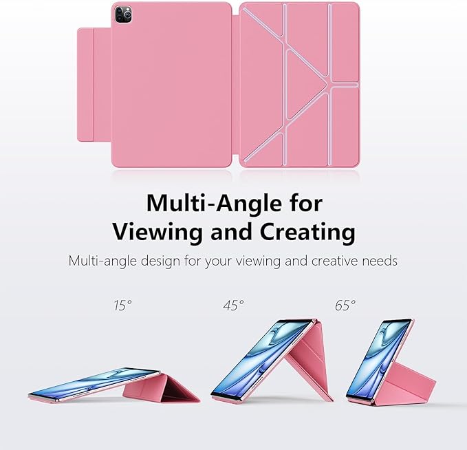 Case for iPad Air 13(M3 2025/M2 2024)&ampiPad Pro 12.9 (6th5th4th3rd Gen)Powerful Magnetic AttachmentSlim Trifold Stand CaseAuto Wake/SleepDurable Protection（Pink）