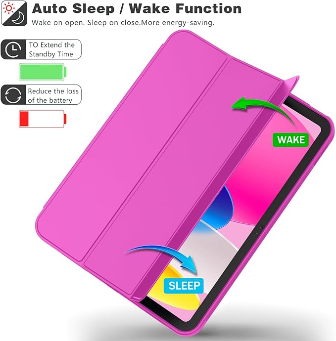 Case for iPad (A16) 11 Inch 2025/iPad 10th Generation 10.9 Inch 2022 Slim Trifold Stand Protective Cover with Pencil Holder and Soft TPU BackSupport Auto Sleep/Wake (Deep Pink)