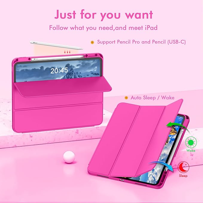 ZryXal New iPad Pro 13 Inch Case (M5) 2025 / (M4) 2024 with Pencil Holder Smart iPad Case [Support Pencil Pro and Pencil (USB-C)] Support Touch ID and Auto Wake/Sleep (Rose Red)