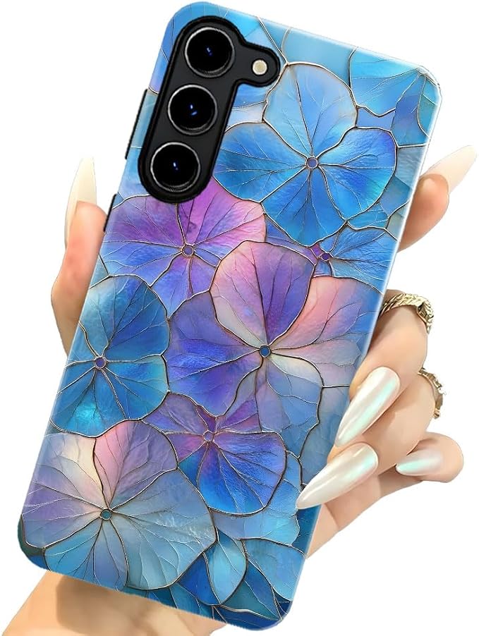 Blue Hydrangea Floral Stained Glass Aesthetic