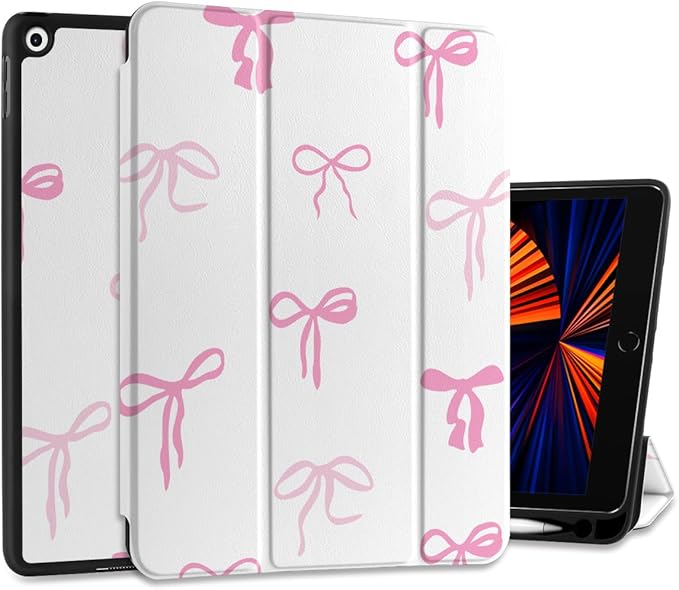 DONGKE Case Compatible with iPad 10.2 Inch 2021 2020 2019 iPad 9th/8th/7th Generation with Pencil Holder Slim Stand Protective Case with Soft TPU Back Auto Sleep/Wake Cover Pink Bows