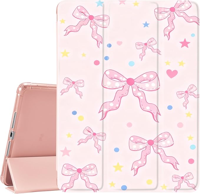 JOYLAND Pink Bow Case for iPad 10th Generation 10.9 inch/iPad (A16) 11th Generation 11 Inch 2025 with Pencil Holder-Trifold Stand Protective Cover with Soft TPU BackPink