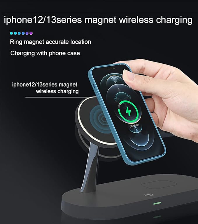 5 in 1 Magnetic Wireless Charging Stand 15W Fast Mag-Safe Charging Station Design for iPhone 15/14/13/12 Series iWatch 7/SE/6/5/4/3/2 Airpods 3/2/Pro