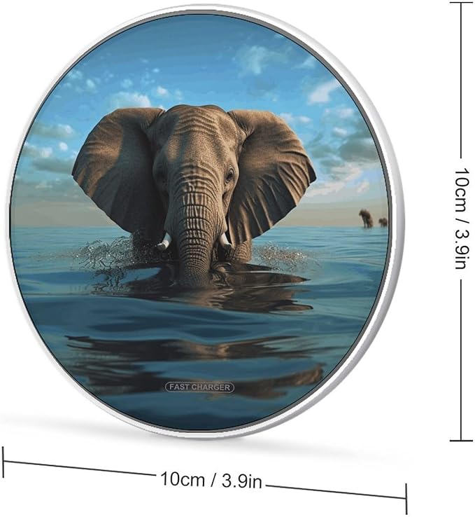 Elephant is Sitting in The Water Wireless Charger Fast Wireless Charging Pad with USB Cable 10W Anti-Slip Magnetic Wireless Charger Portable Slim Charger Puck Travel Charging Station