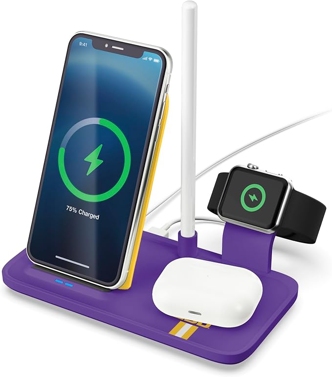 SOAR NCAA 4-in-1 Wireless Charging Docking Station: Fast Charge for iPhone Apple Watch Air Pods &amp Apple Pencil