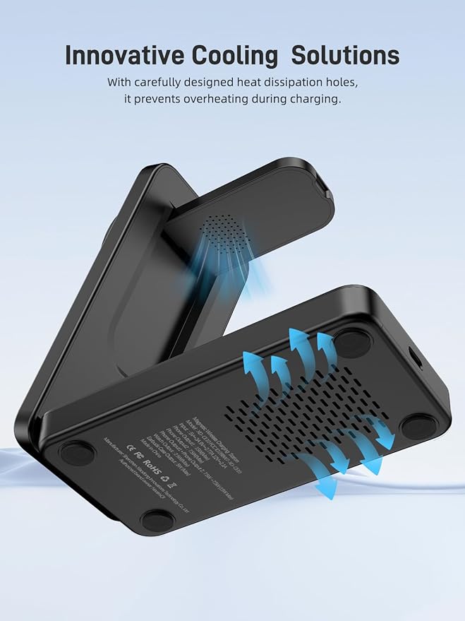 Wireless Charger for Apple Charging Station Dual MagSafe Charger for iPhone 17/17 Pro/17 Pro/iPhone 16 Pro Max//AirPods 3 in 1 Foldable iPhone Charging Station Watch Charger for Apple iWatch Series