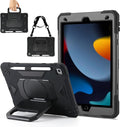 Case for iPad 9th Generation (2021) /iPad 8th Gen (2020)/iPad 7th Gen (2019) Military Grade Shockproof iPad Case Built-in 360°Rotating Stand/Pen Slot/Shoulder Strap for iPad 10.2 (Black)