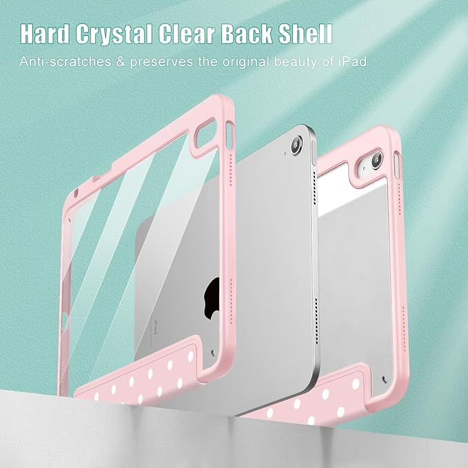 Tuiklol Case for iPad 11 inch (A16 Chip) 2025 Gen 11th / iPad 10.9 inch 2022 10th Gen Buit in Pencil Holder with Shockproof Cover Clear Transparent Back Shell Auto Wake/SleepSpot-Pink