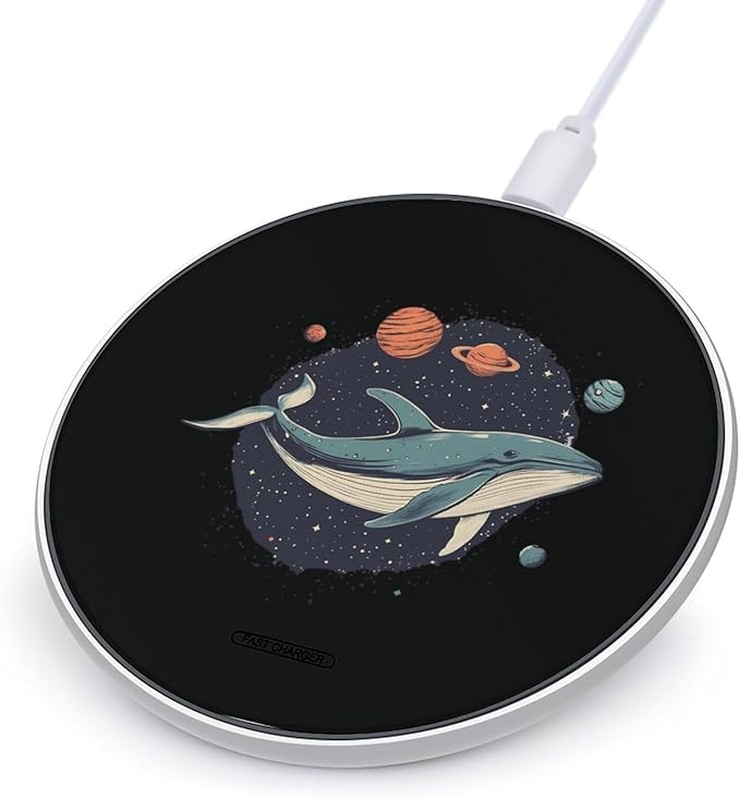 Blue Whale Spaces-Planets Wireless Charger Anti-Slip Wireless Charging Pad Slim Charger Mat for Men Women