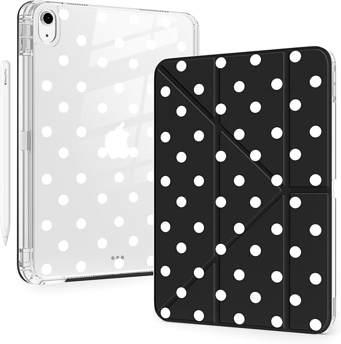 Cute Kawaii Polka Dot for iPad Pro 11 Inch Case (M5/M4) 2025/2024 with Pencil Holder Auto Sleep/Wake Black Leather Acrylic Back Detachable Cover
