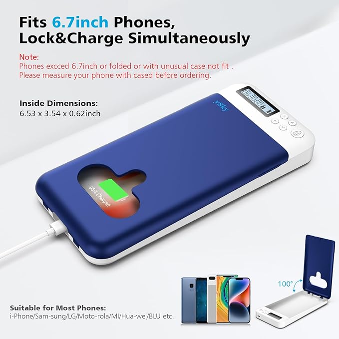 ySky Cell Phone Lock Box with TimerPortable Timed Phone Lock Box for iPhone and Android Phones Self-Control Timer Phone Locker Jail to Help KidsStudents Focus Back