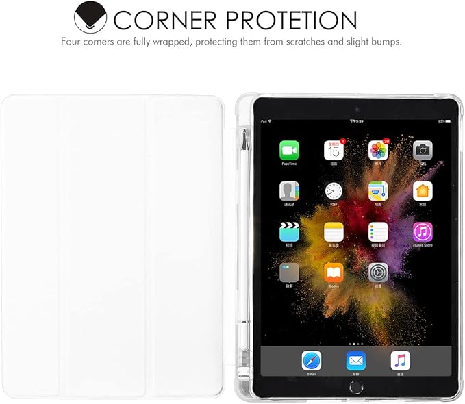 JOYLAND Colorful Flowers Floral Pad Case Cover for 11 Inch iPad Pro 2018/2020/2021 White Case with Pencil Holder Smart Trifold Stand Cover Soft TPU Cover for iPad Pro 11 (2018/2020/2021)
