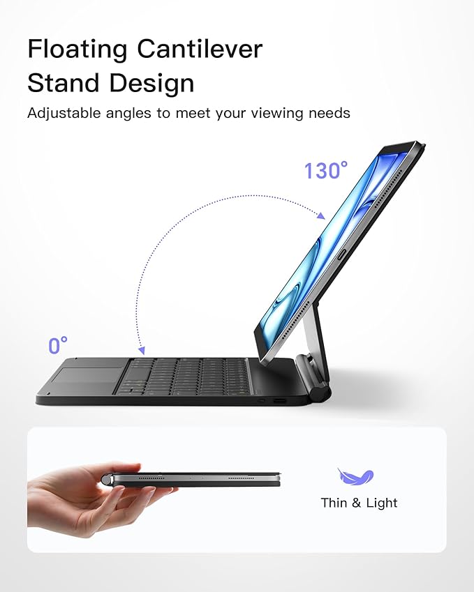 Inateck Magnetic Keyboard Case for Air 11 inch (M4 2026/2025 M3/2024 M2) Easy-Set Keyboard for Air 6/5/4 Gen iPad Pro 11 inch 4/3/2/1 Gen Floating Cantilever Stand 7-Color Backlight with Trackpad
