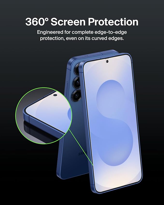 Belkin ScreenForce InvisiGlass Treated Screen Protector for Samsung Galaxy S25+ 9H Hardness Scratch-Resistant Impact Protection w/Align Tray for Easy Application - Made with Recycled Glass