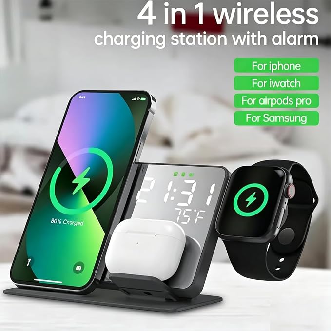 Wireless Charger Alarm Clock W669 Black