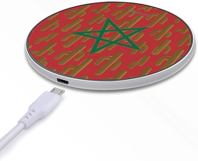 Morocco Flag Cactus Fast Portable Charger 10W Funny Graphic Phone Charging Pad with USB Cable