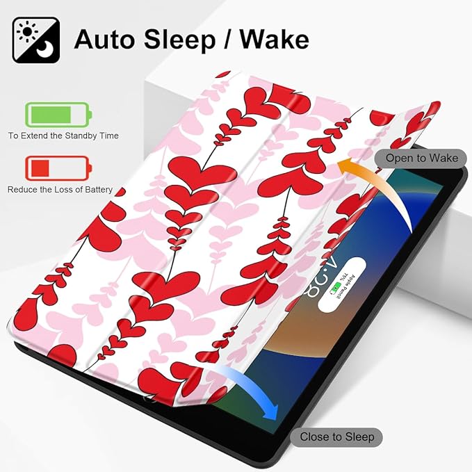 Mektron Designed Printed iPad 10.2 Case 9th Gen (2021)/ 8th Gen (2020)/ 7th Gen (2019) with Pencil Holder Slim Protective Case with Soft TPU Back Auto Wake/Sleep for iPad 10.2 Inch Heart Wave