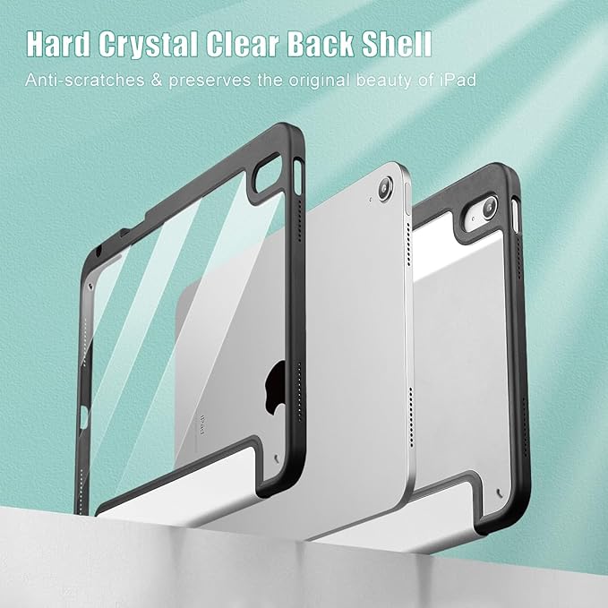 Tuiklol for iPad (A16 Chip) 11th Generation 11 inch 2025 / iPad 10th Generation 10.9 inch 2022 Case Buit in Pencil Holder with Clear Back Shell Cover Trifold Stand Auto Wake/Sleep White