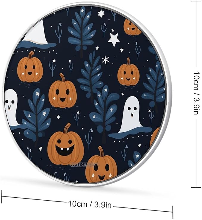 Cartoon Pumpkin Head Wireless Charger Fast Wireless Charging Pad with USB Cable 10W Anti-Slip Magnetic Wireless Charger Portable Slim Charger Puck Travel Charging Station