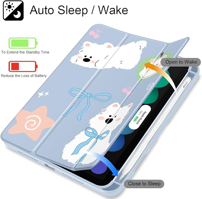 May Chen Hybrid Slim Case for iPad mini 7 (A17 Pro 7th Generation) 2024 / iPad mini 6 (6th Gen) 8.3 Inch [Built-in Pencil Holder] Shockproof Cover Clear Clear Back Shell Auto Wake/Sleep Cute Puppy
