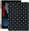 Cute White Polka Dot for iPad 5th/6th Generation Case with Pencil Holder Auto Sleep/Wake Black Leather Soft TPU Back Cover for iPad 9.7 Inch