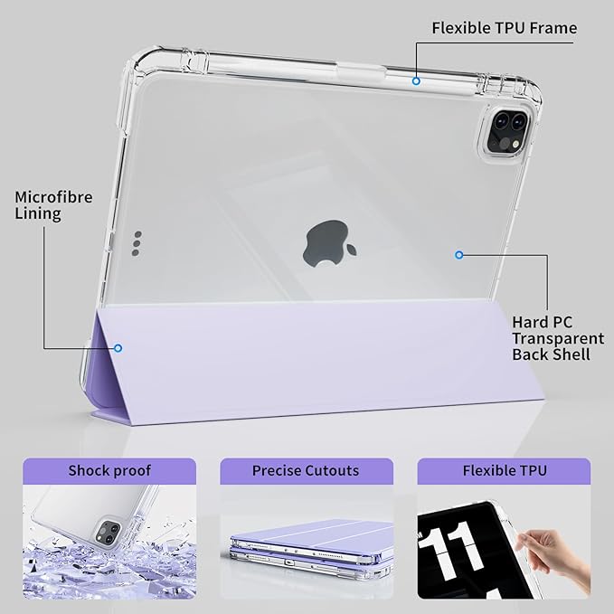 Case for iPad Air 13 Inch M3/M2 (2025/2024) &amp Pro 12.9 Inch 6th/5th/4th/3rd Generation 2022/2021/2020/2018 with Pencil Holder2 in 1 Detachable Trifold Sliding Cover with Clear Back Shell Purple