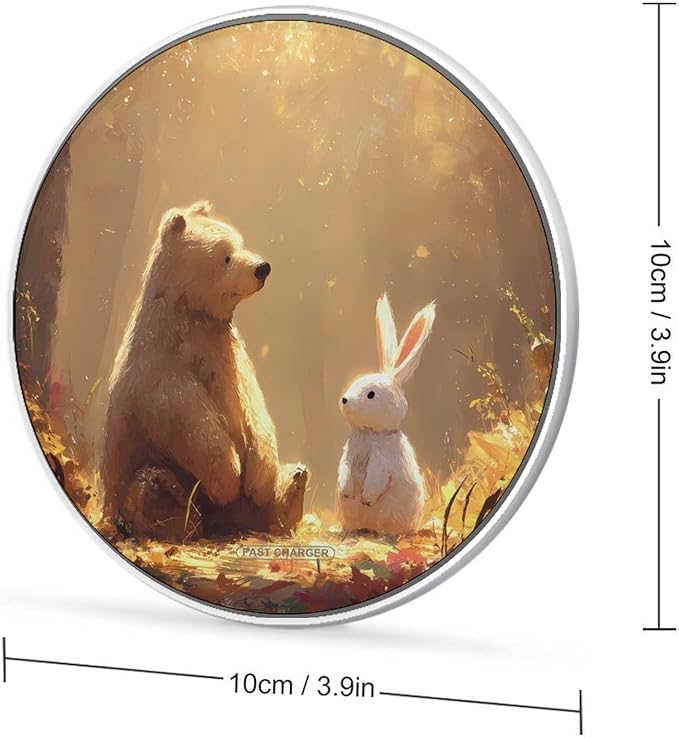 Bear Bunny Sunlight Fast Portable Charger 10W Funny Graphic Phone Charging Pad with USB Cable
