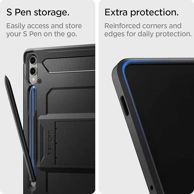 Spigen for Galaxy Tab S10+ Plus/S9+ Plus Case (2024/2023) Tough Armor Pro Protective Hard Shell with Kickstand and Built-in S Pen Holder Drop-Proof Dual-Layer Protection 12.4 Inch Black