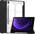 for Samsung Galaxy Tab S10 Lite/ S10 FE/ S9 FE 10.9 Inch Tri-Fold Smart Tablet Case with Pen Holder Shockproof Protective Cover W Transparent Back Shell Auto Wake/SleepBlack