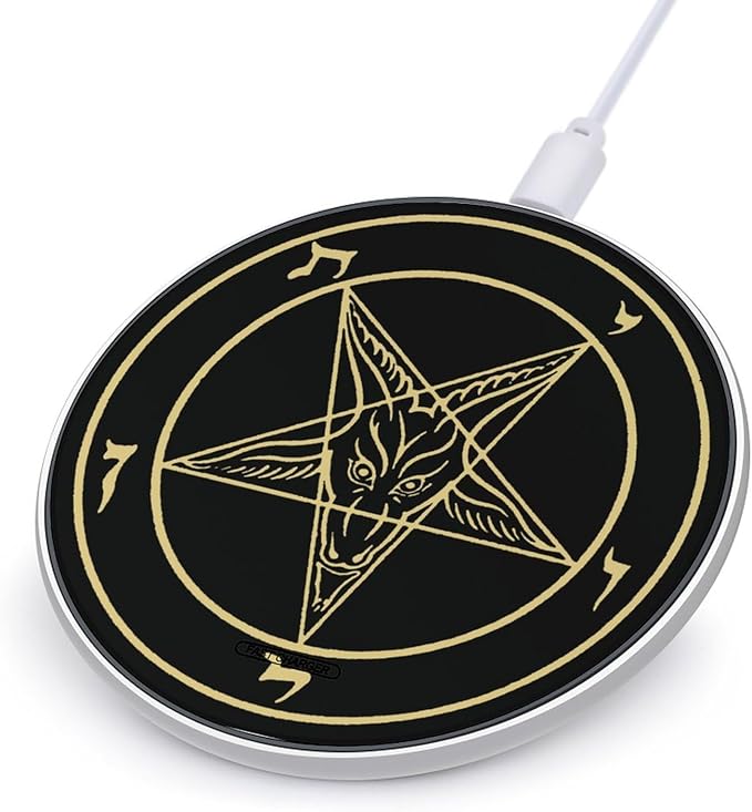 Inverted Pentacle Pewter Satanic Goat 10W Wireless Charger Novelty Charging Pad Portable Station Portable Gifts for Men Women